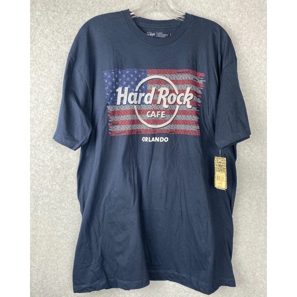 Hard Rock Cafe Orlando Repeat Flag T-Shirt XL Navy 100% Cotton NWT